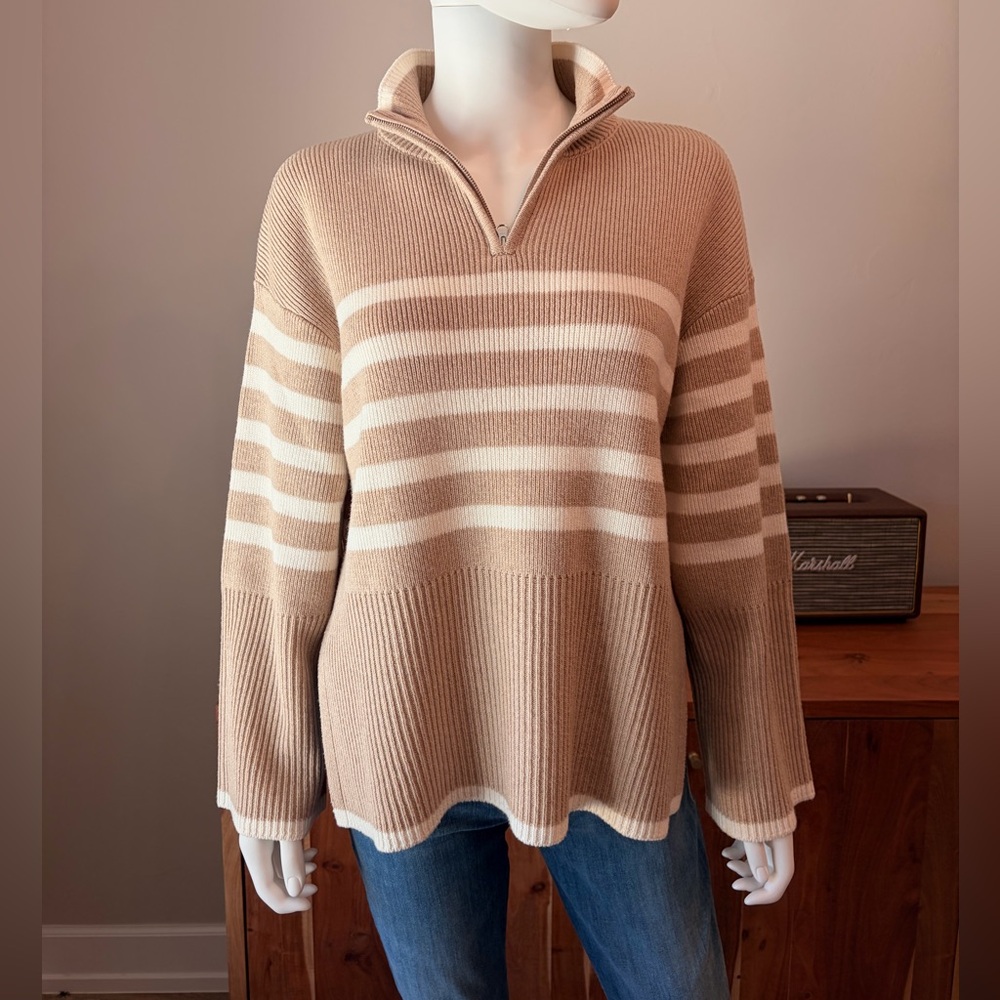 RAILS Tessa Striped Mock Neck Sweater - Sand Stripe - Size S - PRISTINE